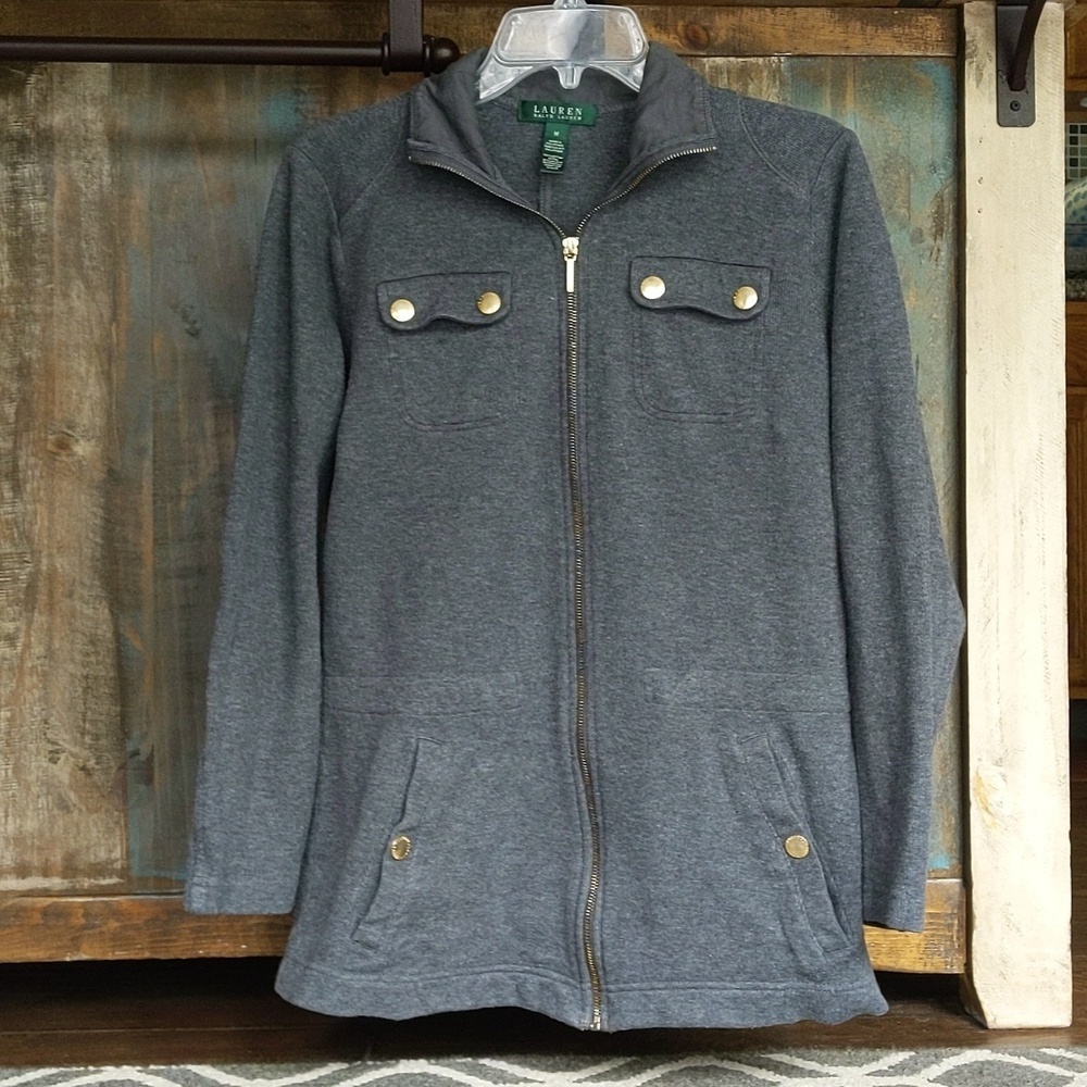 Lauren Ralph Lauren Gray Full Zip Sweater Jacket - Women's Medium
